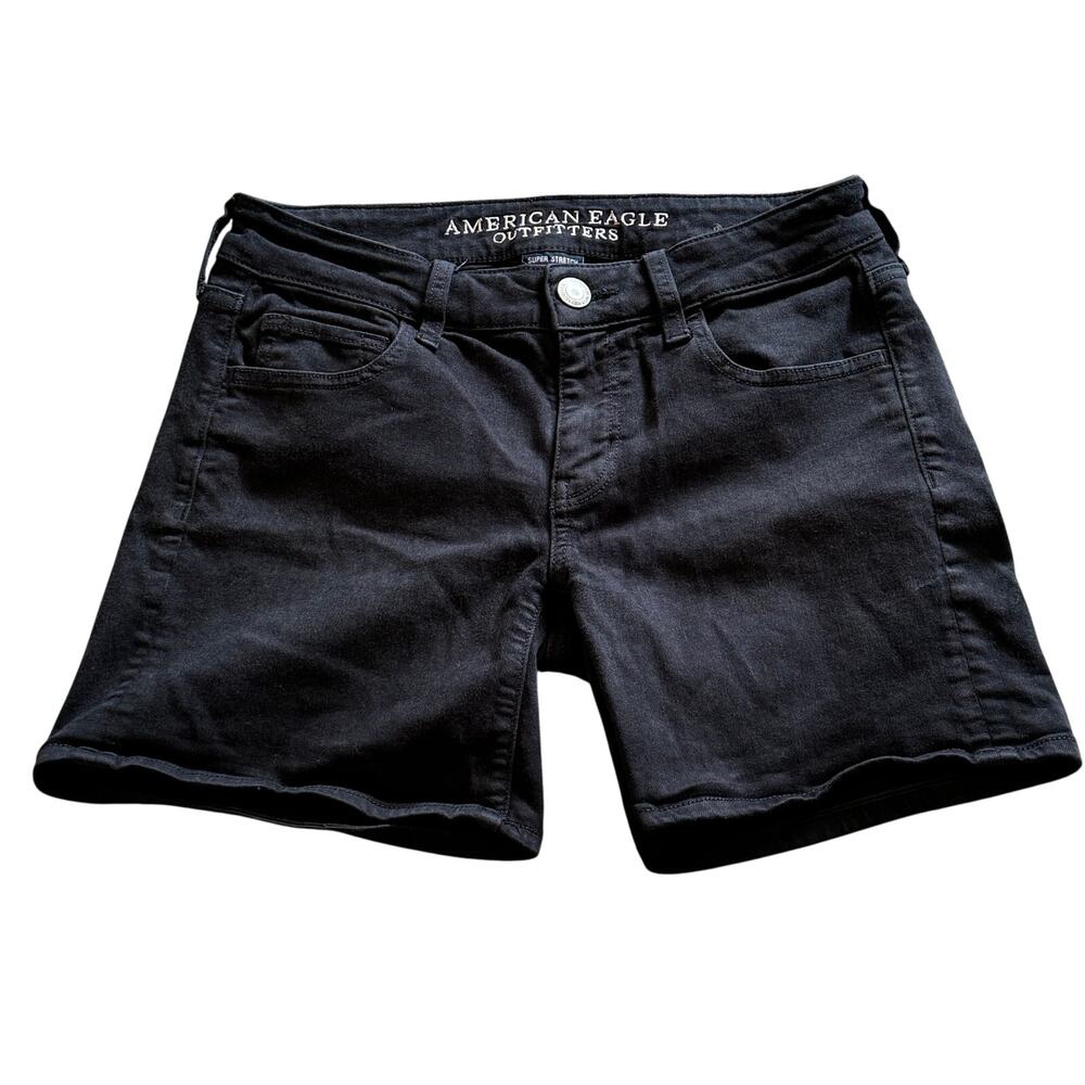 American Eagle Outfitters Black Twill Midi Denim Shorts